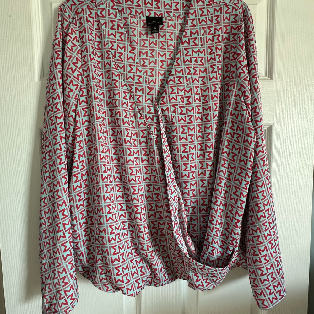 Worthington Red and Blue Patterned Blouse